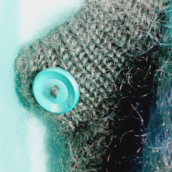 Mohair Label Irish Mohair & Wool Geo Print Cardigan, Greens & Peacock Blue ? Med - Picture 10 of 16